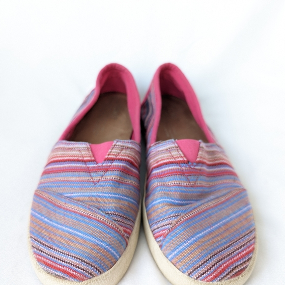 Tom's Avalon Raspberry Striped Woven Slip On Shoes - Picture 2 of 8
